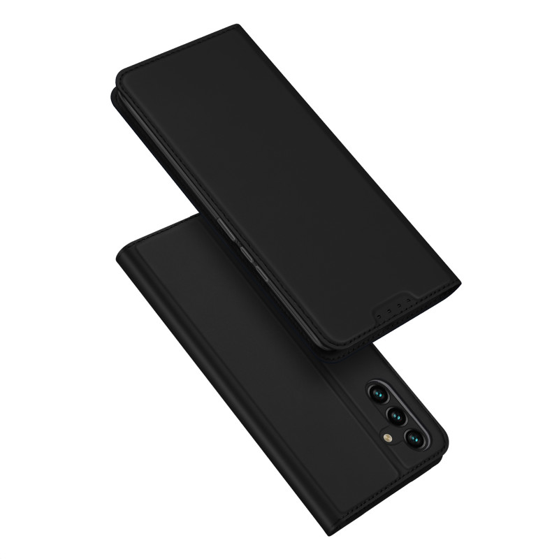 „Dux Ducis Skin Pro“ dėklas, skirtas „Samsung Galaxy A14 4G / 5G“ dangteliu su apverčiamu kortelės piniginės stovu, juod...
