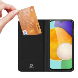 „Dux Ducis Skin Pro“ dėklas, skirtas „Samsung Galaxy A14 4G / 5G“ dangteliu su apverčiamu kortelės piniginės stovu, juod...