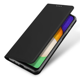 „Dux Ducis Skin Pro“ dėklas, skirtas „Samsung Galaxy A14 4G / 5G“ dangteliu su apverčiamu kortelės piniginės stovu, juod...