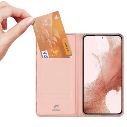 Dux Ducis Skin Pro dėklas, skirtas Samsung Galaxy S23+ dangteliu su atvartu kortelės piniginės stovu rožinė