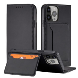 Magnetinės kortelės dėklas Samsung Galaxy S23, dangtelis su atvartu, piniginės stovas, juodas