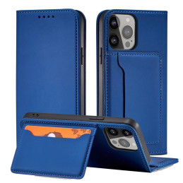 Magnetinės kortelės dėklas Samsung Galaxy S23, dangtelis su atvartu, piniginės stovas, mėlynas