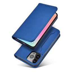 Magnetinės kortelės dėklas Samsung Galaxy S23, dangtelis su atvartu, piniginės stovas, mėlynas
