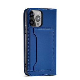 Magnetinės kortelės dėklas Samsung Galaxy S23, dangtelis su atvartu, piniginės stovas, mėlynas