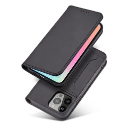 Magnetinės kortelės dėklas Samsung Galaxy S23+, dangtelis su atvartu, piniginės stovas, juodas