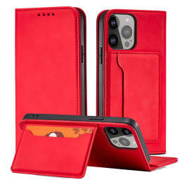 Magnetinės kortelės dėklas, skirtas Samsung Galaxy S23+ dangtelis su atvartu, piniginės stovas raudonas