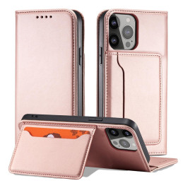 Magnetinės kortelės dėklas, skirtas Samsung Galaxy S23+ dangtelis su atvartu, rožinės spalvos piniginės stovu