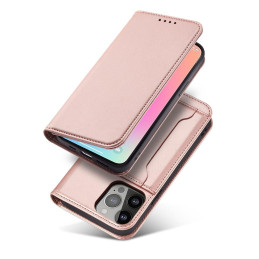 Magnetinės kortelės dėklas Samsung Galaxy S23 Ultra, dangtelis su atvartu, piniginės stovas, rožinė