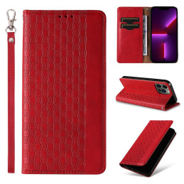 Magnetinio dirželio dėklas Samsung Galaxy S23, atverčiamas dangtelis, piniginė, mini diržas, stovas, raudona