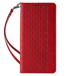 Magnetinio dirželio dėklas Samsung Galaxy S23, atverčiamas dangtelis, piniginė, mini diržas, stovas, raudona