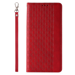 Magnetinio dirželio dėklas Samsung Galaxy S23, atverčiamas dangtelis, piniginė, mini diržas, stovas, raudona