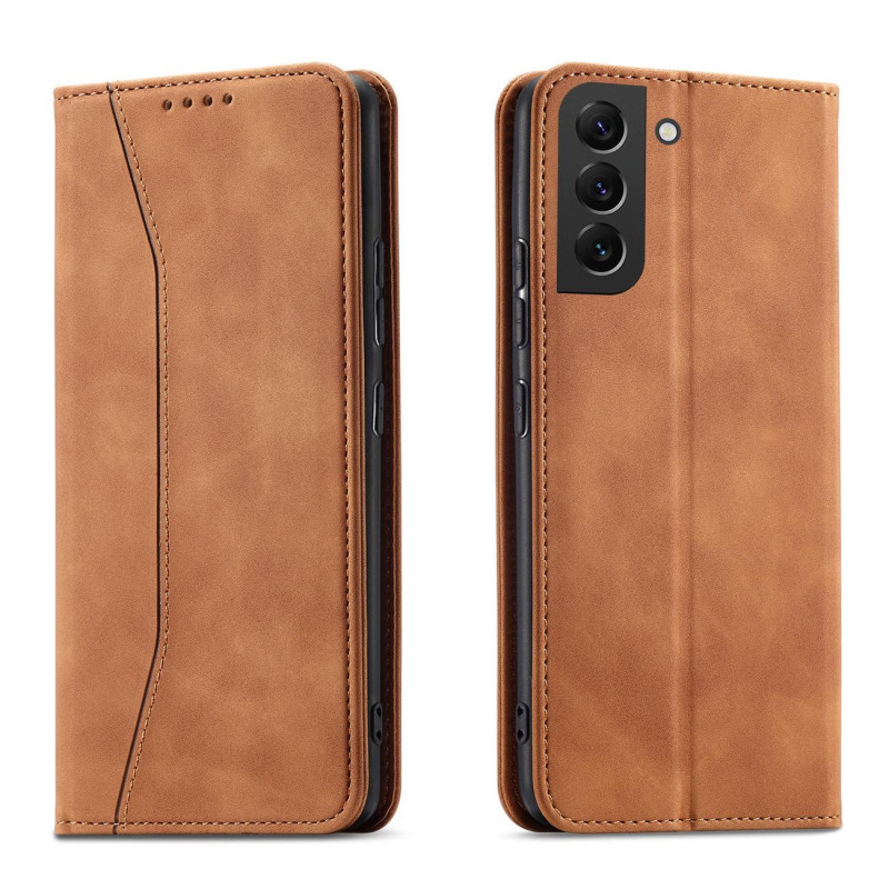Magnetinis Fancy Dėklas Samsung Galaxy S23 Ultra dangtelis su atvartu piniginės stovas rudas