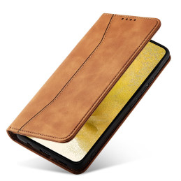 Magnetinis Fancy Dėklas Samsung Galaxy S23 Ultra dangtelis su atvartu piniginės stovas rudas