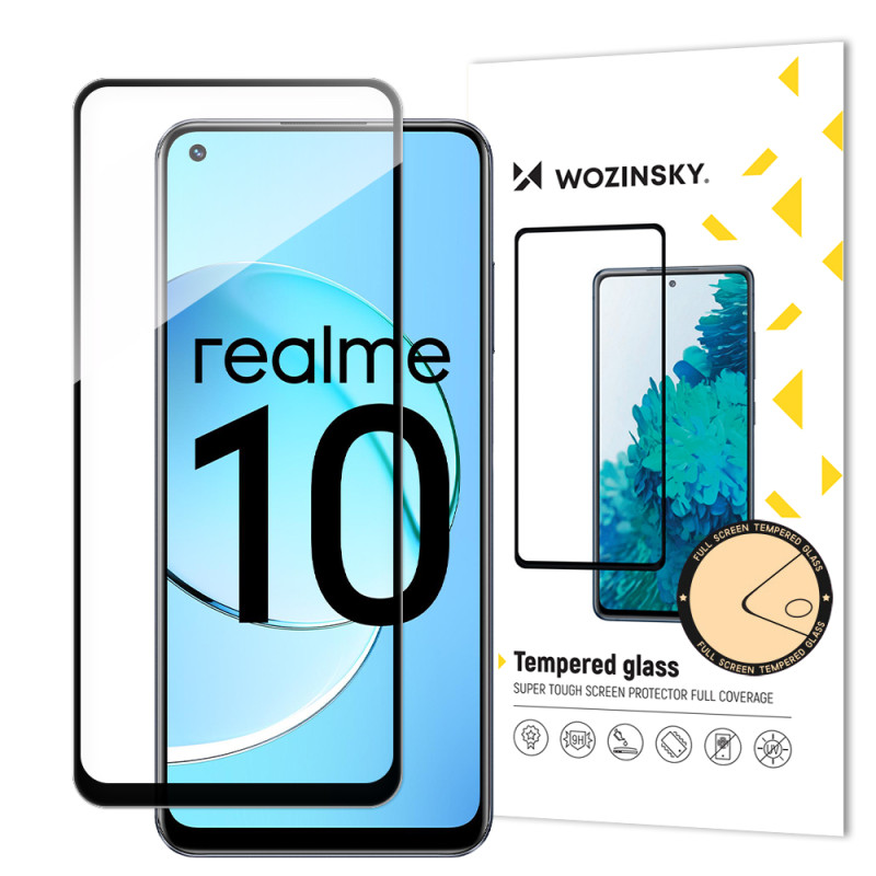 Wozinsky Full Glue grūdintas stiklas Realme 10 9H viso ekrano grūdintas stiklas su juodu rėmeliu
