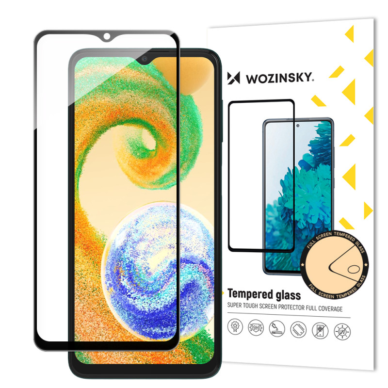 Wozinsky Full Glue grūdintas stiklas viso ekrano grūdintas stiklas, skirtas Samsung Galaxy A04s 9H su juodu rėmeliu