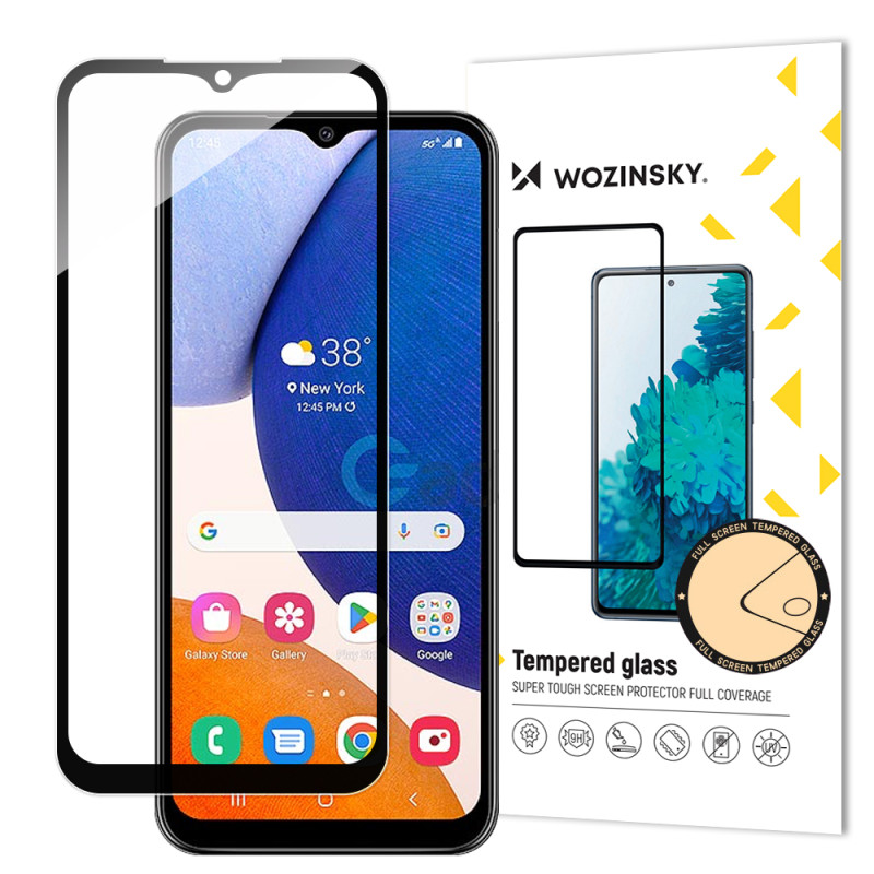 Wozinsky Full Glue grūdintas stiklas Samsung Galaxy A14 5G / A14 9H viso ekrano grūdintas stiklas su juodu rėmeliu