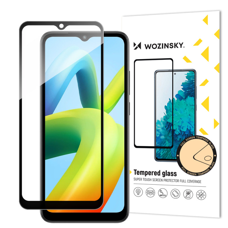 Wozinsky Full Glue grūdintas stiklas Xiaomi Redmi A1+ 9H viso ekrano grūdintas stiklas su juodu rėmeliu