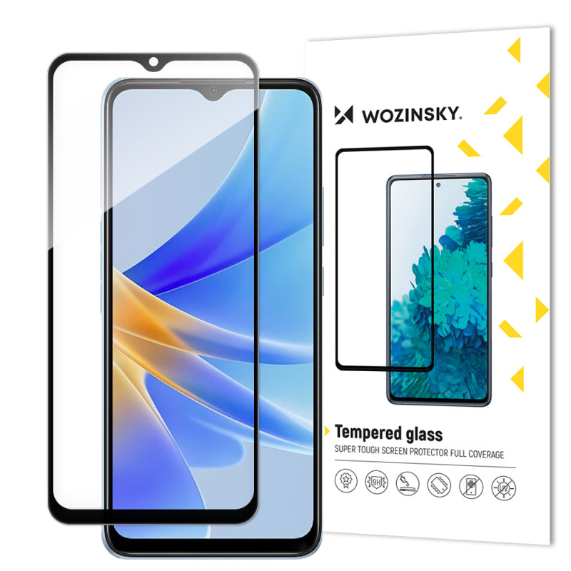 Wozinsky Full Glue grūdintas stiklas Oppo A17 9H viso ekrano grūdintas stiklas su juodu rėmeliu