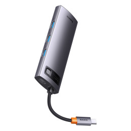 Baseus StarJoy HUB 6in1 USB Type C – 3x USB / HDMI / RJ45 (1Gbps) / USB Type C PD PD pilka (WKWG080013)