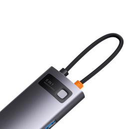 Baseus StarJoy HUB 6in1 USB Type C – 3x USB / HDMI / RJ45 (1Gbps) / USB Type C PD PD pilka (WKWG080013)