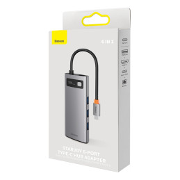 Baseus StarJoy HUB 6in1 USB Type C – 3x USB / HDMI / RJ45 (1Gbps) / USB Type C PD PD pilka (WKWG080013)