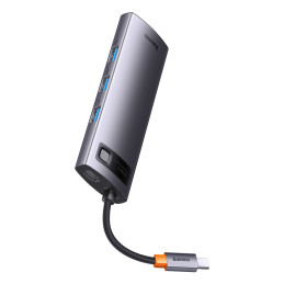 Baseus StarJoy HUB 8in1 USB Type C – 3x USB / HDMI / RJ45 (1Gbps) / SD ir TF kortelių skaitytuvas / USB Type C PD pilka ...