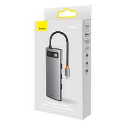 Baseus StarJoy HUB 8in1 USB Type C – 3x USB / HDMI / RJ45 (1Gbps) / SD ir TF kortelių skaitytuvas / USB Type C PD pilka ...