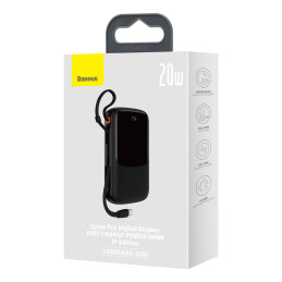 Powerbank 10000mAh 20W Baseus Qpow Pro Overseas Edition + USB C 3A laidas - juodas