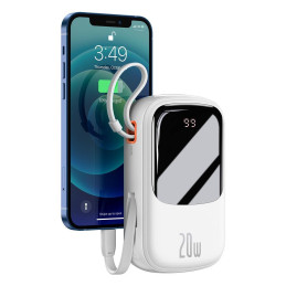 Baseus Qpow Digital Display maitinimo blokas su greitu įkrovimu 20000mAh 20W QC/ PD/ SCP/ FCP su įmontuotu Lightning kab...