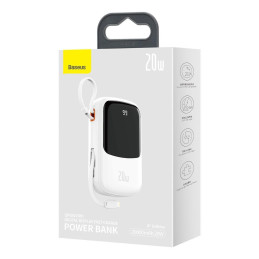 Baseus Qpow Digital Display maitinimo blokas su greitu įkrovimu 20000mAh 20W QC/ PD/ SCP/ FCP su įmontuotu Lightning kab...