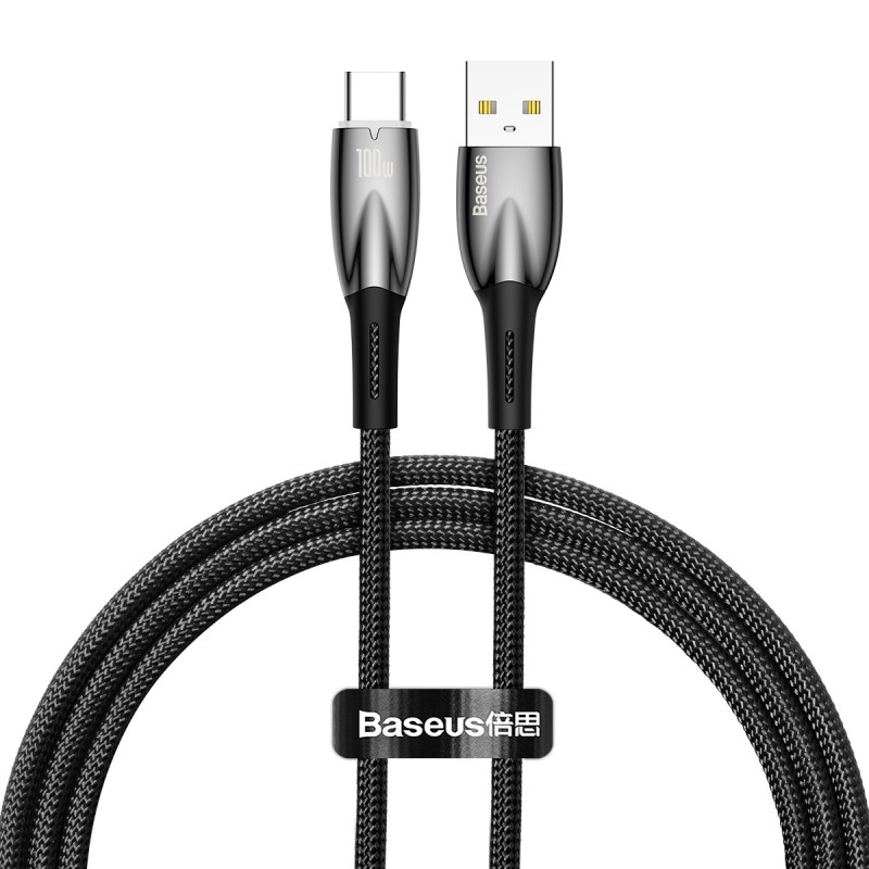 Baseus Glimmer serijos greito įkrovimo laidas USB-A - USB-C 100W 480Mb/ s 1m juodas
