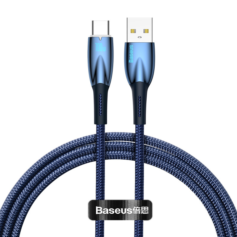 Baseus Glimmer serijos greito įkrovimo laidas USB-A - USB-C 100W 480Mb/ s 1m mėlynas
