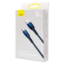 Baseus Glimmer serijos greito įkrovimo laidas USB-A - USB-C 100W 480Mb/ s 1m mėlynas