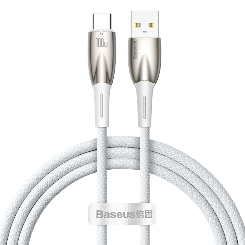 Baseus Glimmer serijos greito įkrovimo laidas USB-A - USB-C 100W 480Mb/ s 1m baltas