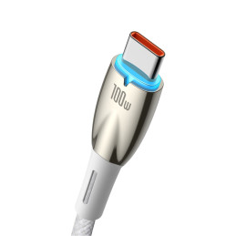 Baseus Glimmer serijos greito įkrovimo laidas USB-A - USB-C 100W 480Mb/ s 1m baltas