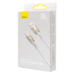 Baseus Glimmer serijos greito įkrovimo laidas USB-A - USB-C 100W 480Mb/ s 1m baltas