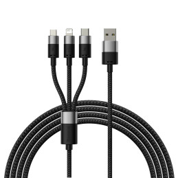 3in1 USB - mikro USB / Lightning / USB C laidas 3,5A 1,2m Baseus StarSpeed - juodas