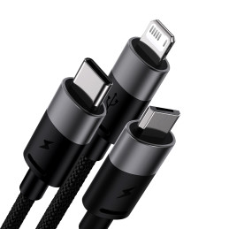 3in1 USB - mikro USB / Lightning / USB C laidas 3,5A 1,2m Baseus StarSpeed - juodas