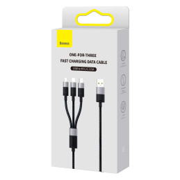 3in1 USB - mikro USB / Lightning / USB C laidas 3,5A 1,2m Baseus StarSpeed - juodas