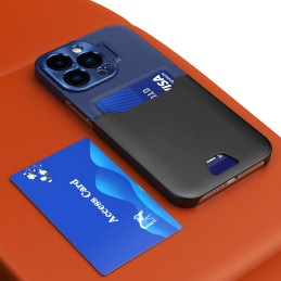 Odinis stovo dėklas Samsung Galaxy S23 Ultra, kortelių piniginės dangtelis su stovu, mėlynas