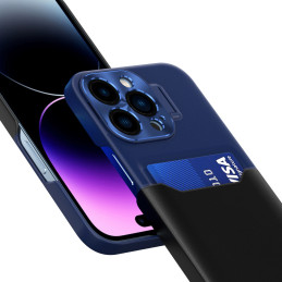 Odinis stovo dėklas Samsung Galaxy S23 Ultra, kortelių piniginės dangtelis su stovu, mėlynas