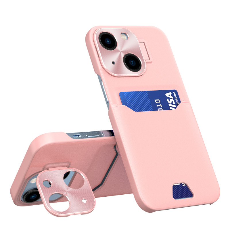 Odinis stovo dėklas iPhone 14 Plus, kortelių piniginės dangtelis su stovu, rožinis