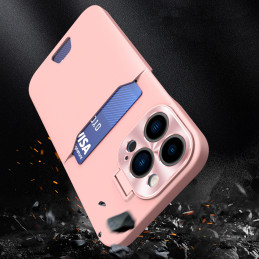 Odinis stovo dėklas iPhone 14 Plus, kortelių piniginės dangtelis su stovu, rožinis