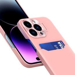Odinis stovo dėklas iPhone 14 Plus, kortelių piniginės dangtelis su stovu, rožinis