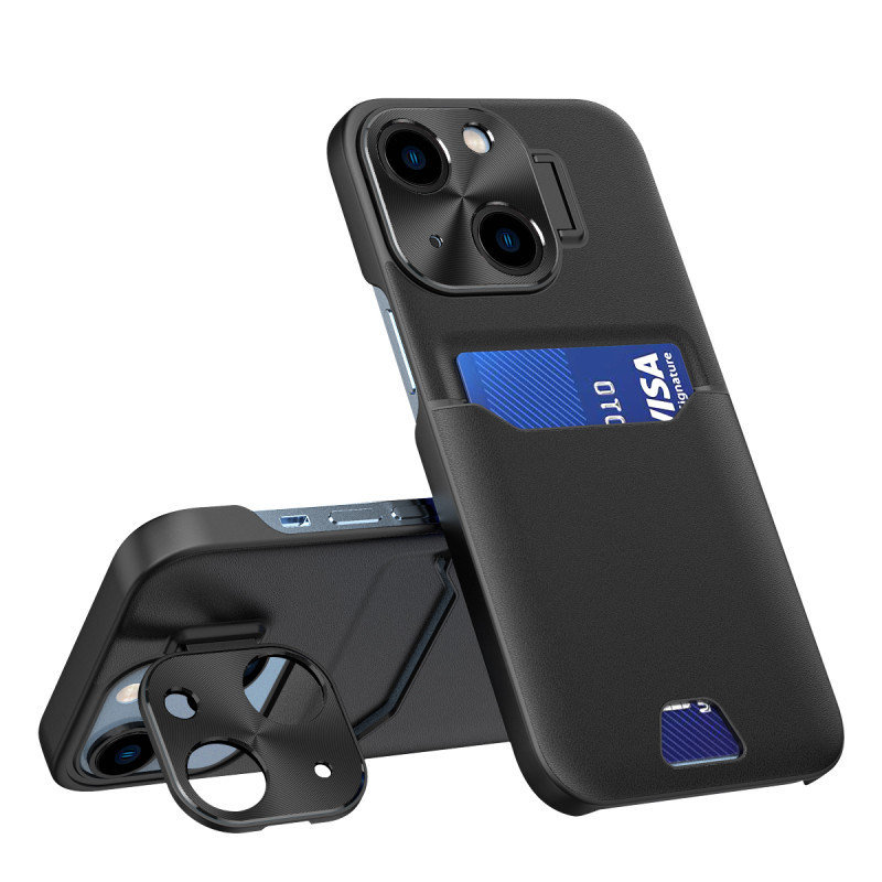 Odinis stovo dėklas iPhone 14 Plus, kortelių piniginės dangtelis su stovu, juodas