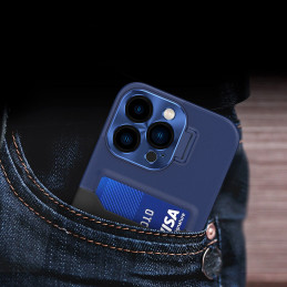 Odinis stovo dėklas iPhone 14 Pro, kortelių piniginės dangtelis su stovu, mėlynas
