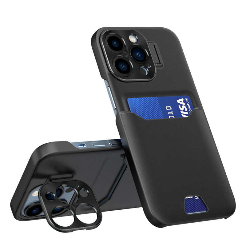 Odinis stovo dėklas iPhone 14 Pro Max, kortelių piniginės dangtelis su stovu, juodas