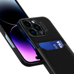 Odinis stovo dėklas iPhone 14 Pro Max, kortelių piniginės dangtelis su stovu, juodas