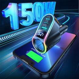 Joyroom greitas automobilinis įkroviklis 4in1 USB-A QC3.0 / 2xUSB-C PD 150W juodas (JR-CL21)