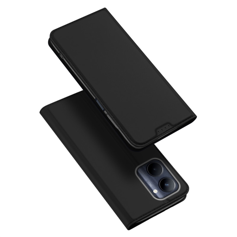 Dux Ducis Skin Pro dėklas, skirtas Realme C33 dangteliui su atlenktu kortelių piniginės stovu juodas
